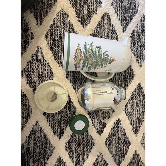 Vintage Spode Christmas Tree Thermal Carafe Thermos Pot Coffee Tea Hot Water - Picture 11 of 13